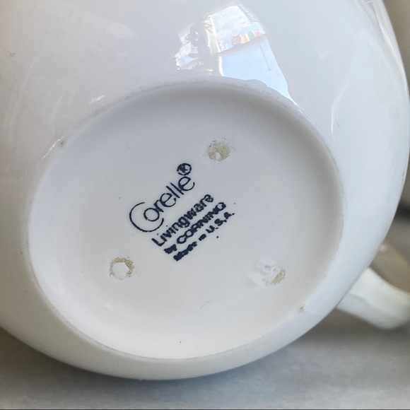 VINTAGE • 70s Avocado Green Tea Cups Mugs Corelle CorningWare Made USA Set of 4 - Picture 7 of 11